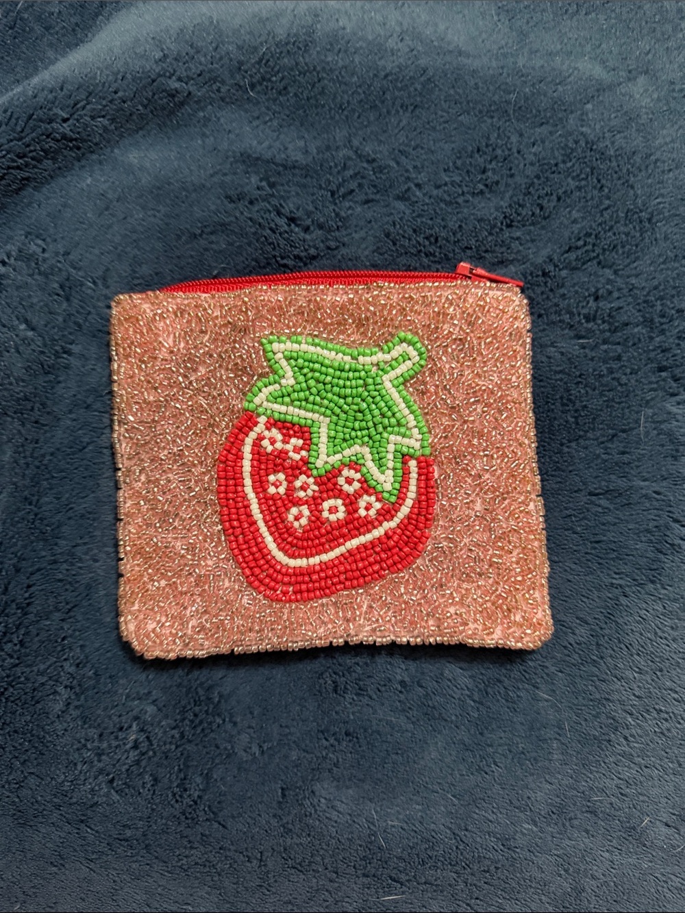 Beaded Strawberry Mini Pouch - Pink/Red